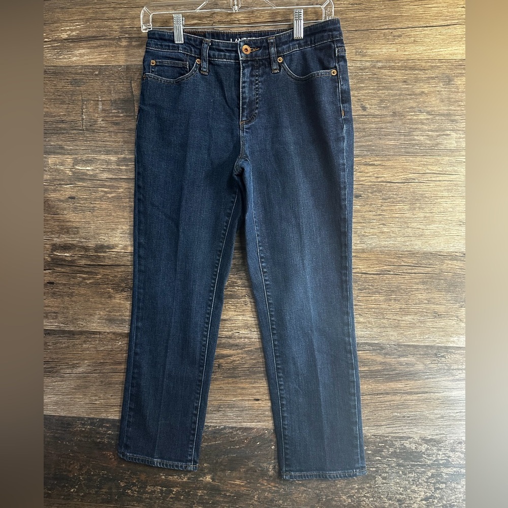 Lands' End Dark Blue Mid Rise Crop Straight Leg Jeans
